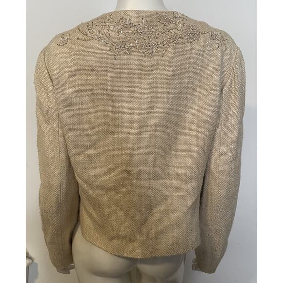 Ralph Lauren Purple Label Beige Silk Beaded Jacket 12 Button Front - Picture 2 of 15